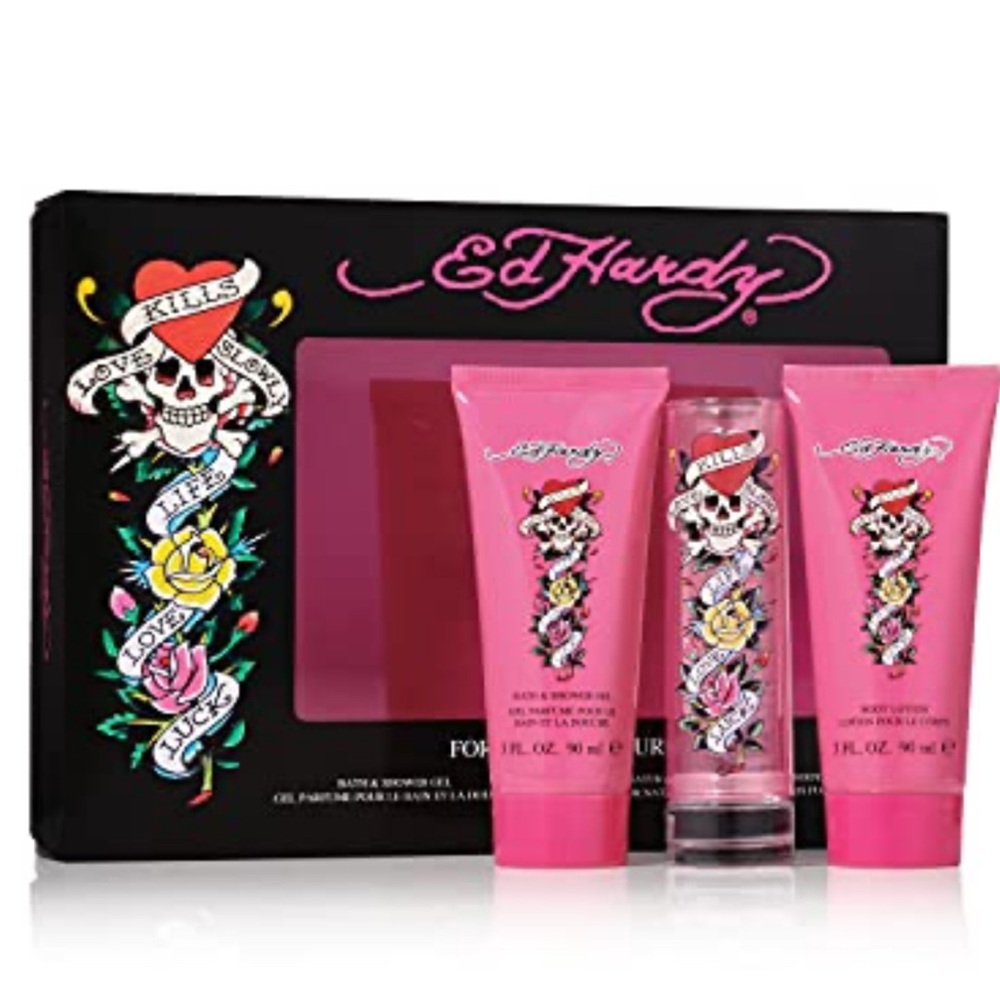 Ed Hardy Three-Piece Gift Set For Women, Shower Gel, Body Lotion, Body Spray New